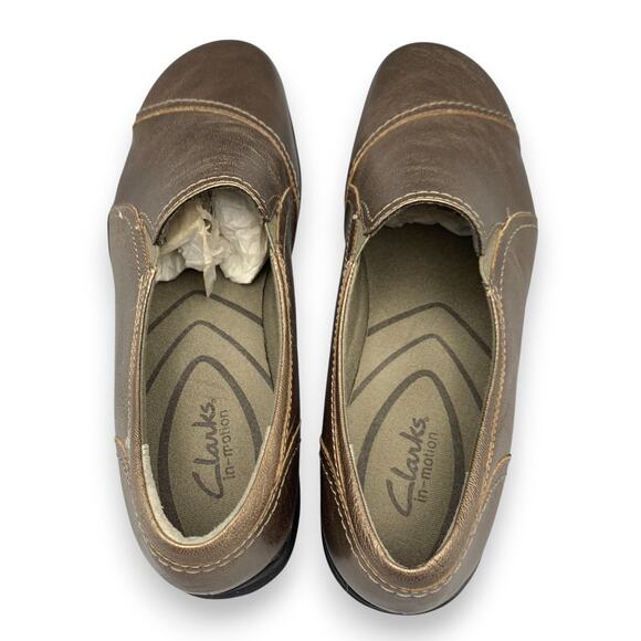 Clarks in Motion Womens Shoes Size 10 M Pewter Leather 67784 Slip On Walking - Picture 6 of 10